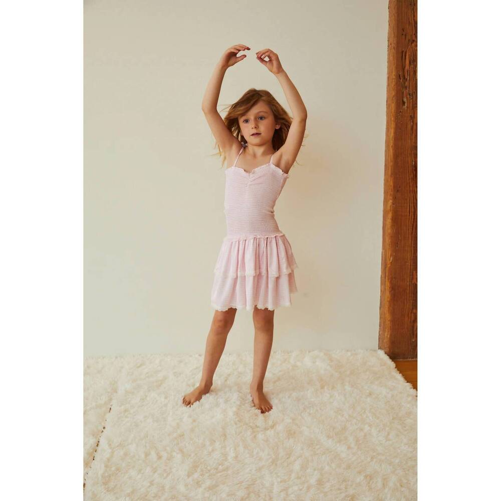 NEW THEME kids' hearts satin smocked ruffle dress in lola pink & white gingham